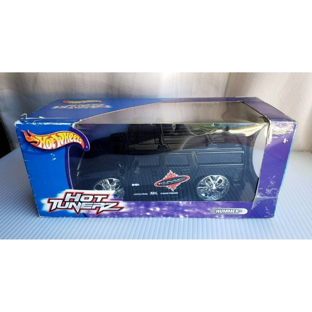 2004 Hot Wheels HUMMER H2 SUV Black HOT TUNERZ 1:20 Chrome Spoke Spinners #C4511